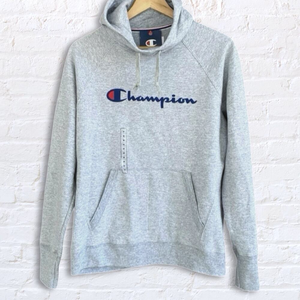 Champion Powerblend NEW Fleece Funnel Hoodie Womens M Gray Classic Script Logo